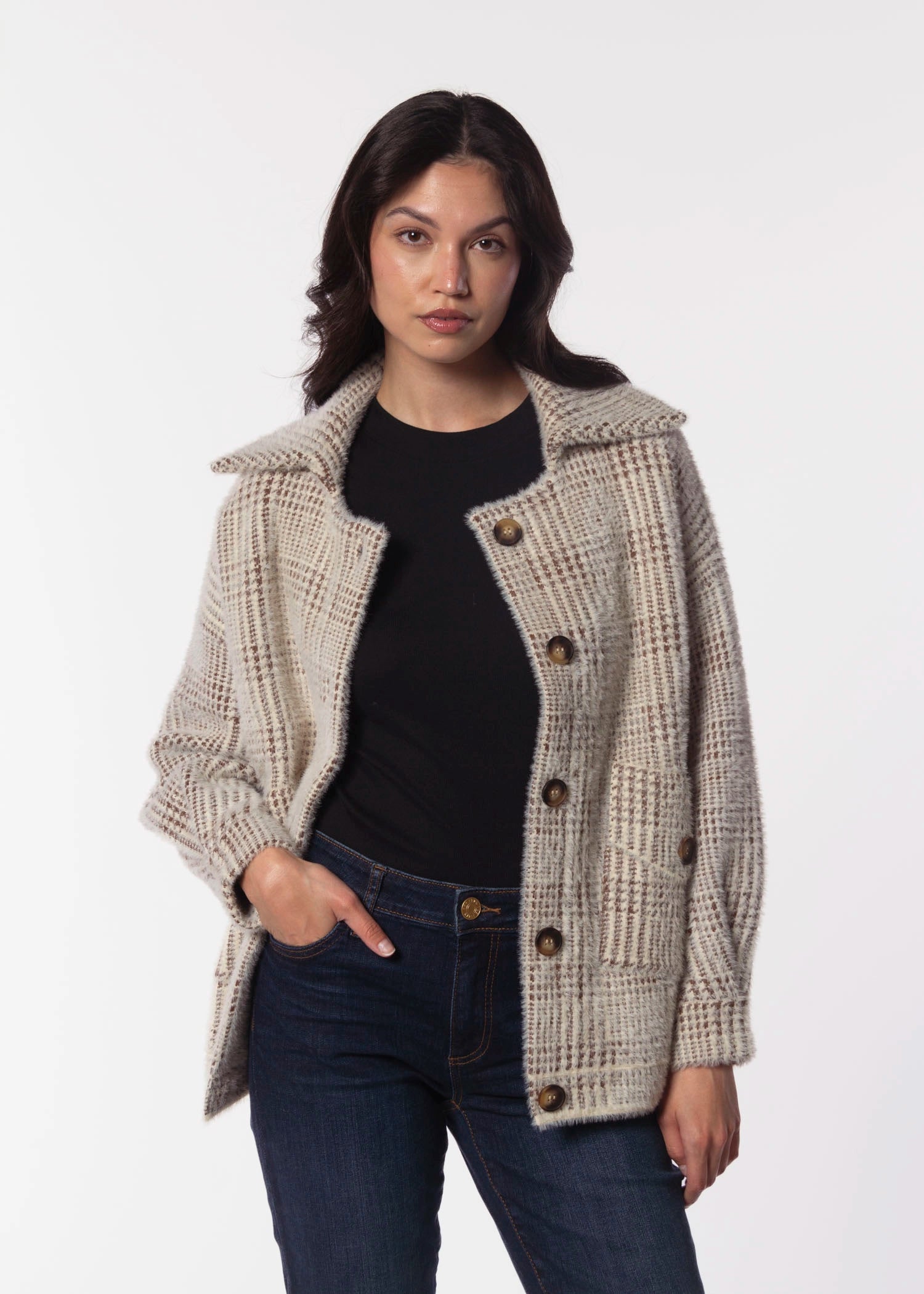 swatch_Ivory/Brown knit jacket apparel