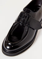 swatch_Black Leather buckle loafer shoes