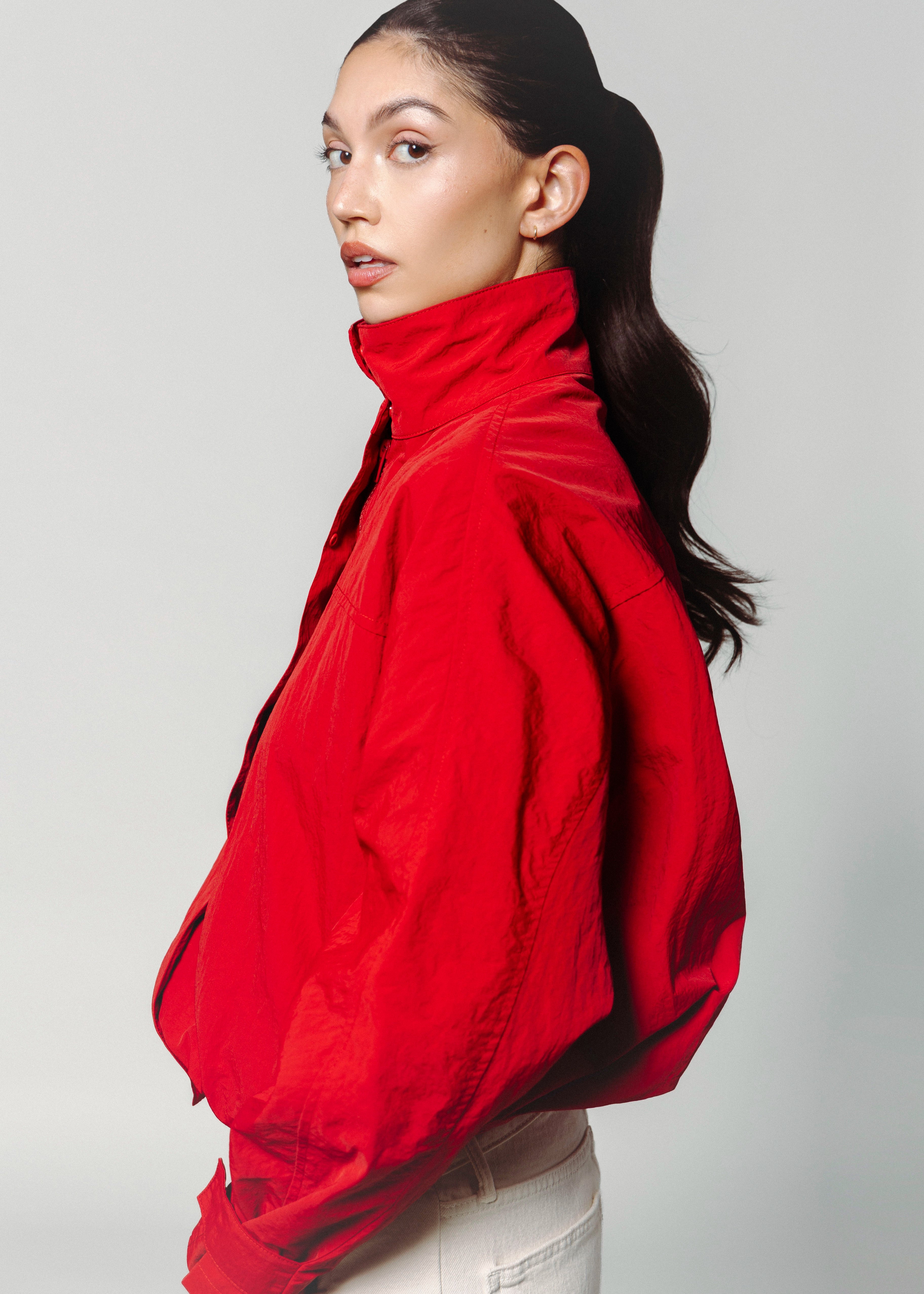 swatch_Red funnel neck windbreaker jacket