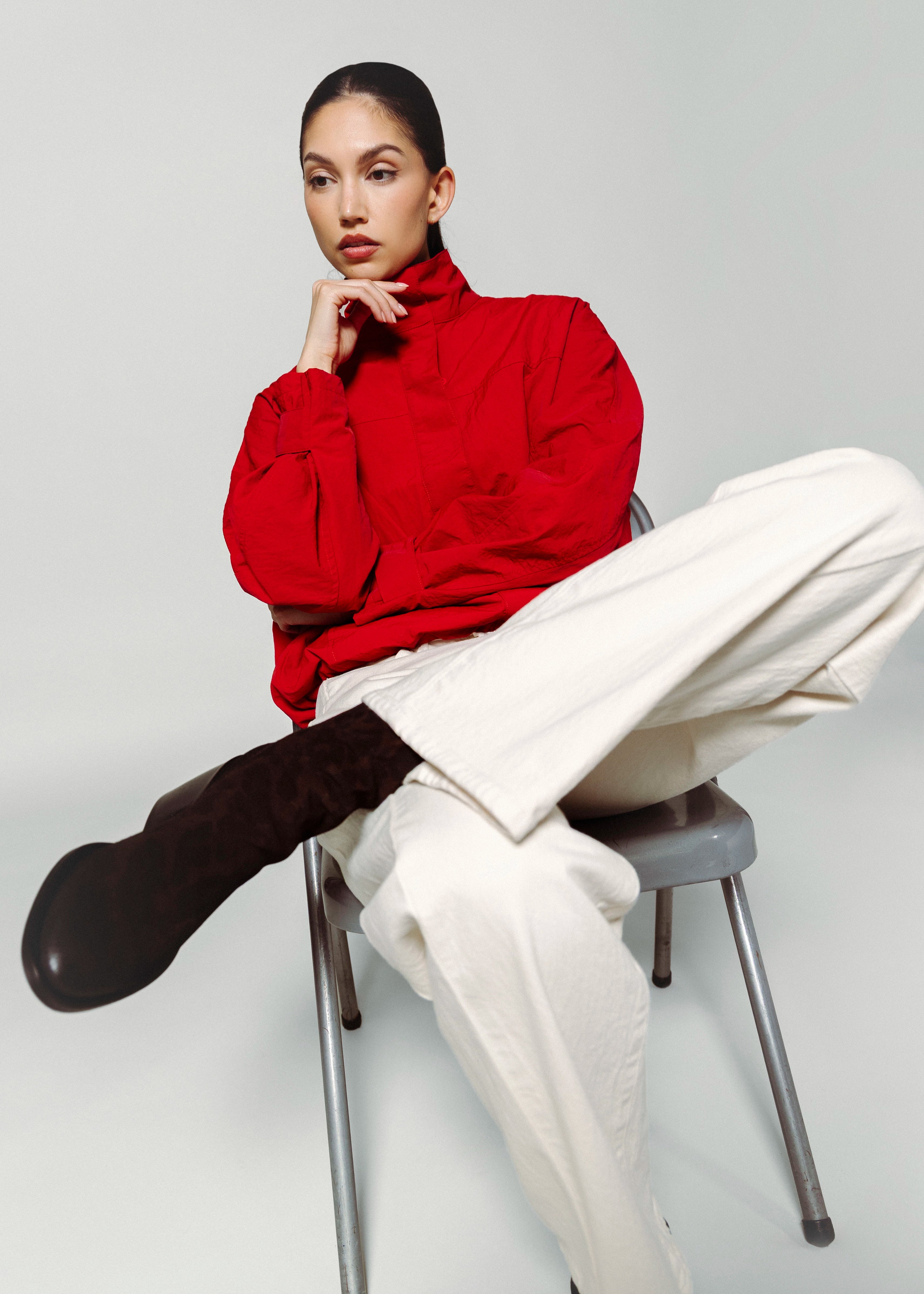 swatch_Red funnel neck windbreaker jacket