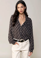 swatch_Black vintage print button down blouse