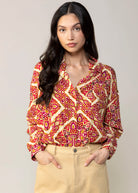 swatch_Beige mosiac print button down blouse