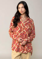 swatch_Beige mosiac print button down blouse
