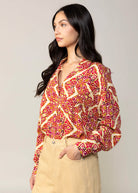 swatch_Beige mosiac print button down blouse
