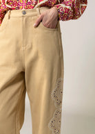 swatch_Camel wide leg embroidery pant