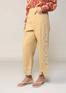 swatch_Camel wide leg embroidery pant
