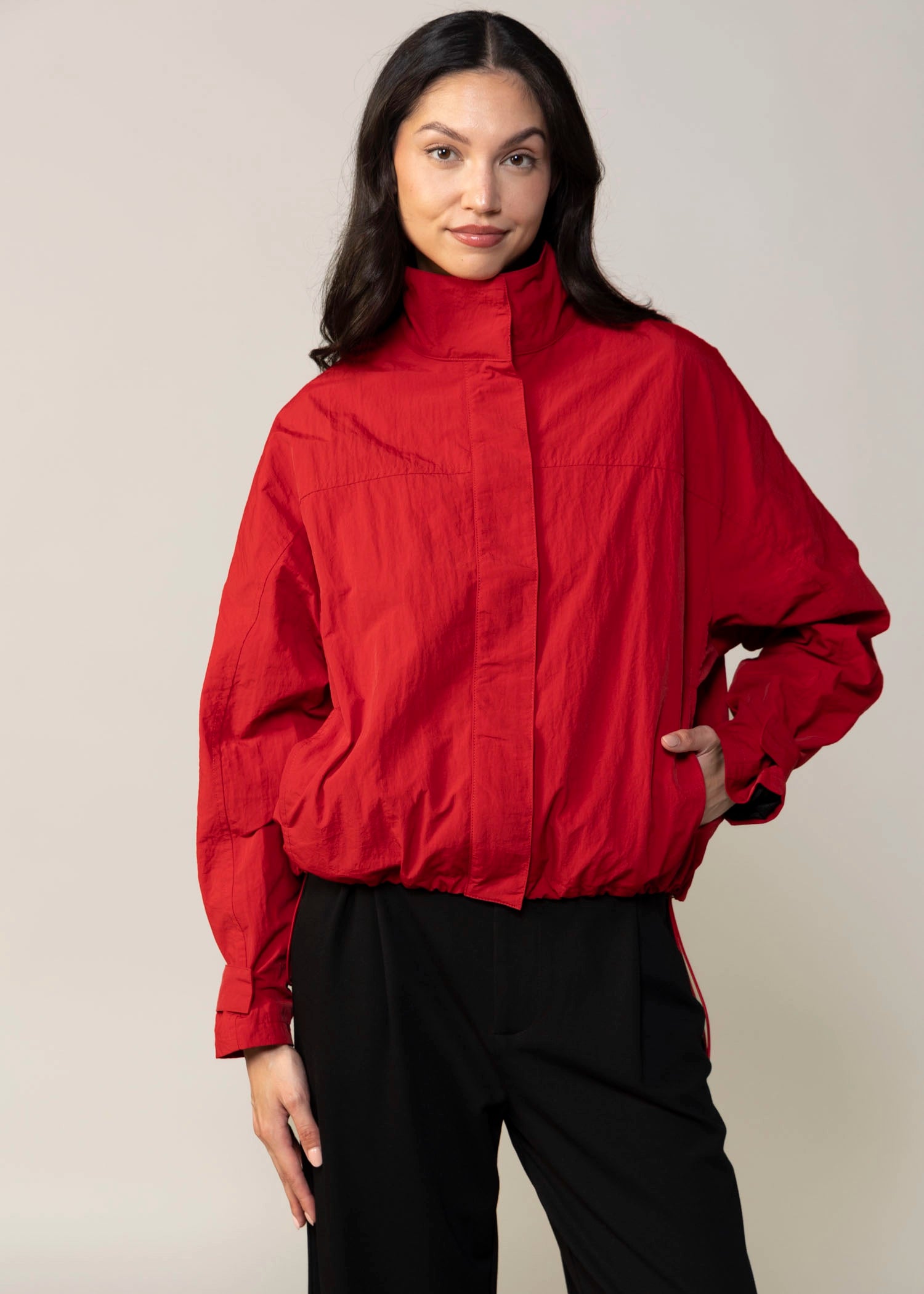 swatch_Red funnel neck windbreaker jacket