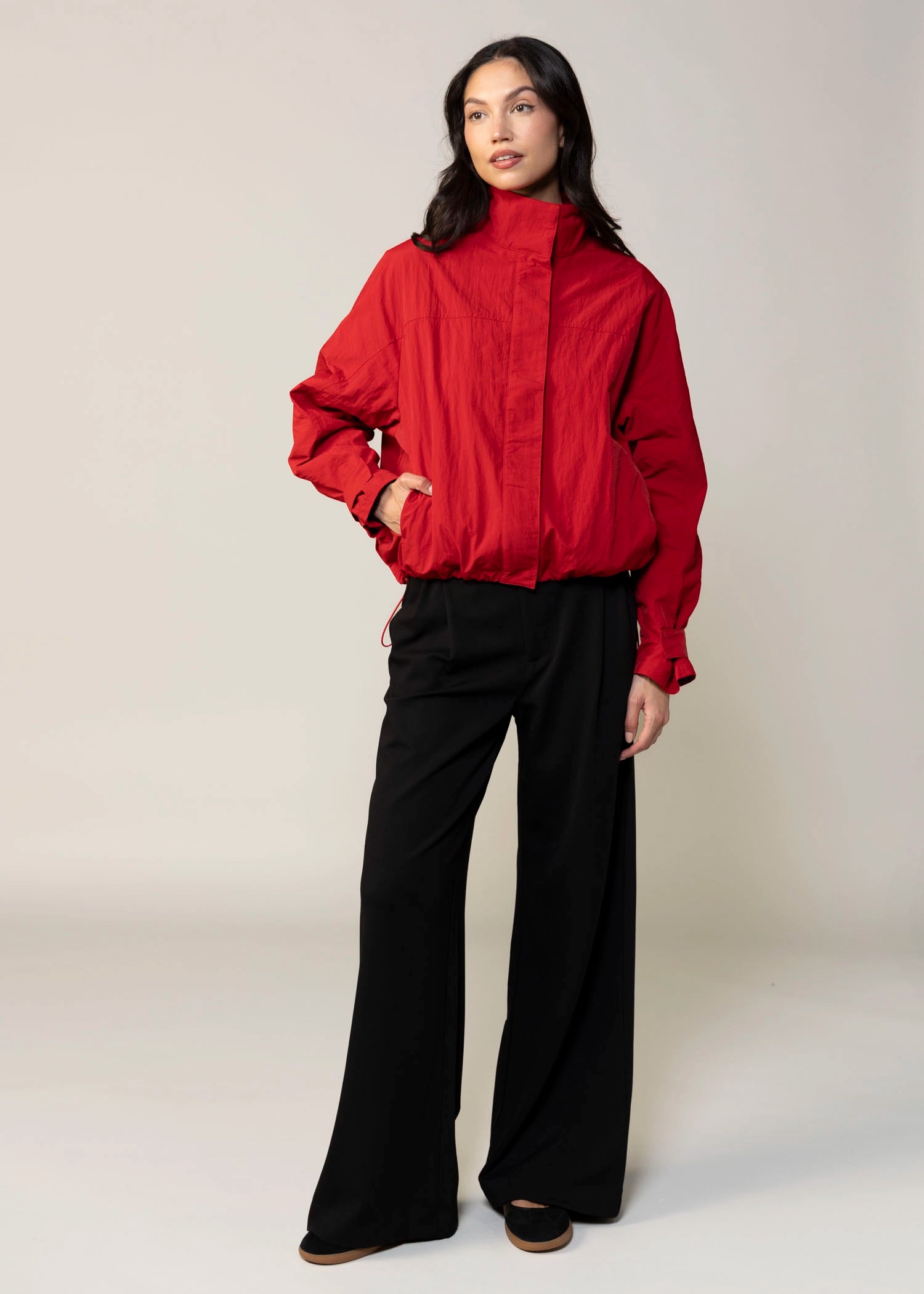 swatch_Red funnel neck windbreaker jacket