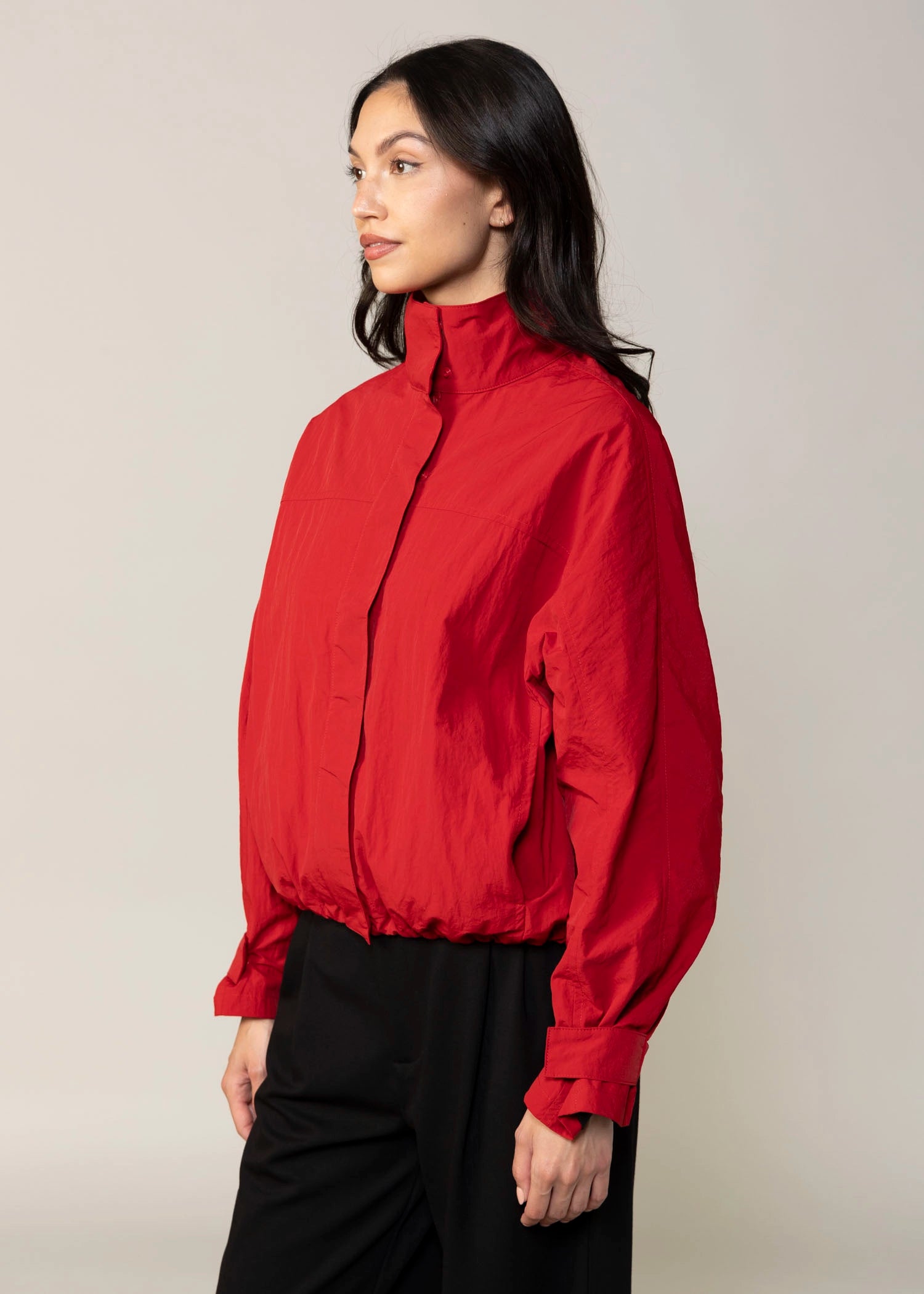 swatch_Red funnel neck windbreaker jacket