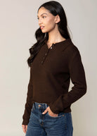 swatch_Chocolate kut from the kloth tassie polo sweater
