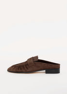 swatch_Espresso Suede tony bianco glacier ruched mule loafer