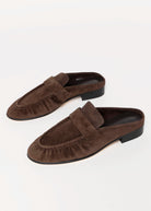 swatch_Espresso Suede tony bianco glacier ruched mule loafer