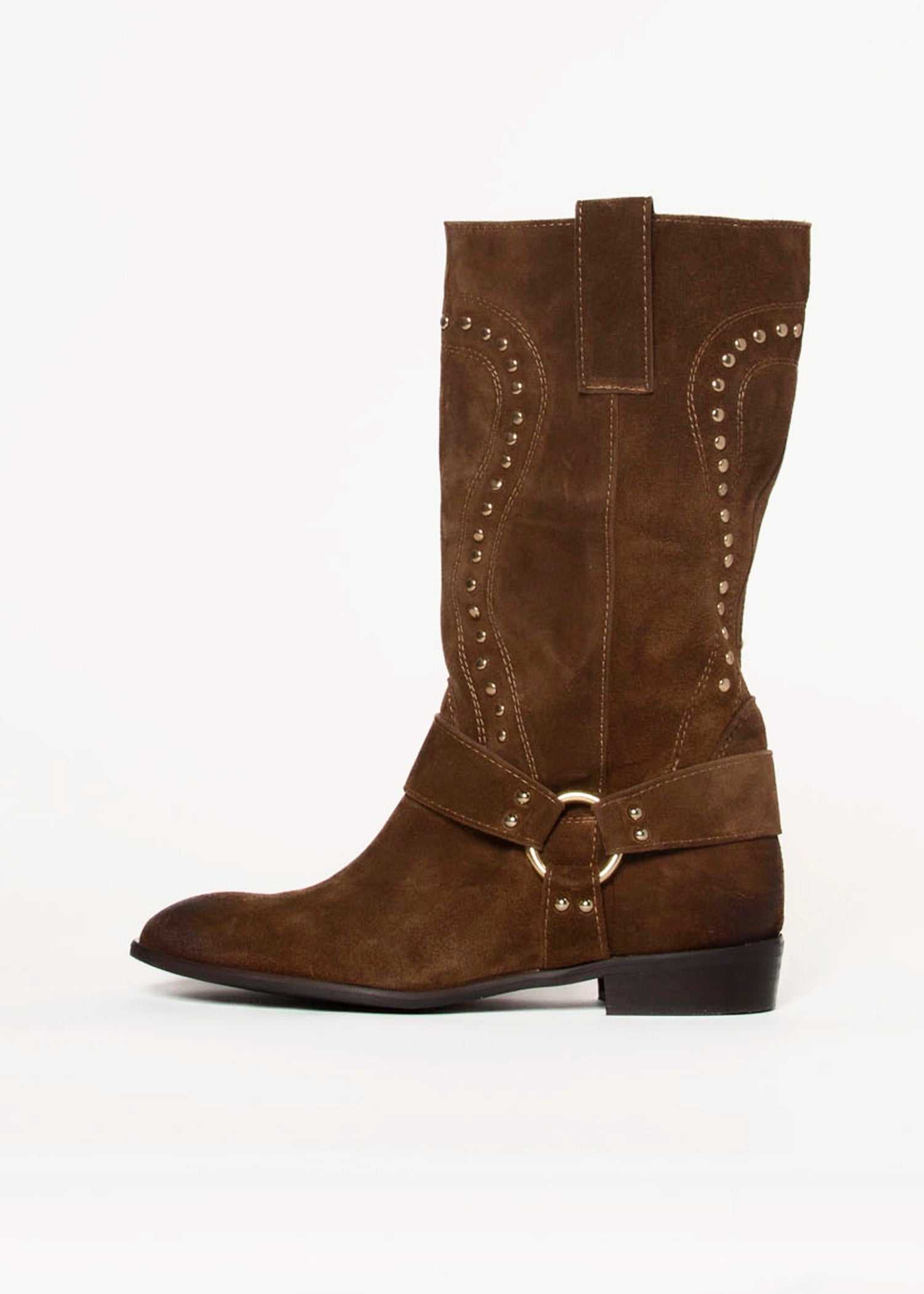 swatch_Brown Suede stud western boot shoes