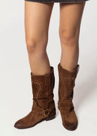 swatch_Brown Suede stud western boot shoes