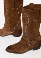 swatch_Brown Suede stud western boot shoes