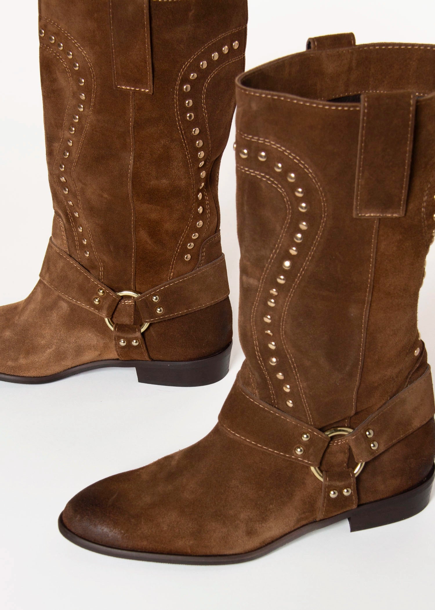 swatch_Brown Suede stud western boot shoes