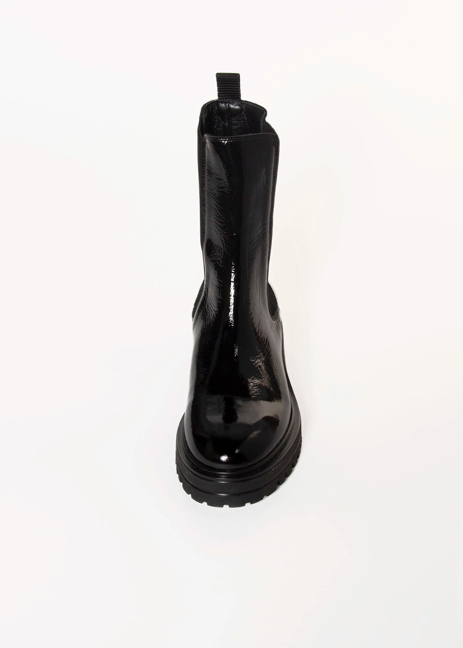 swatch_Black Patent lug sole chelsea boot shoes