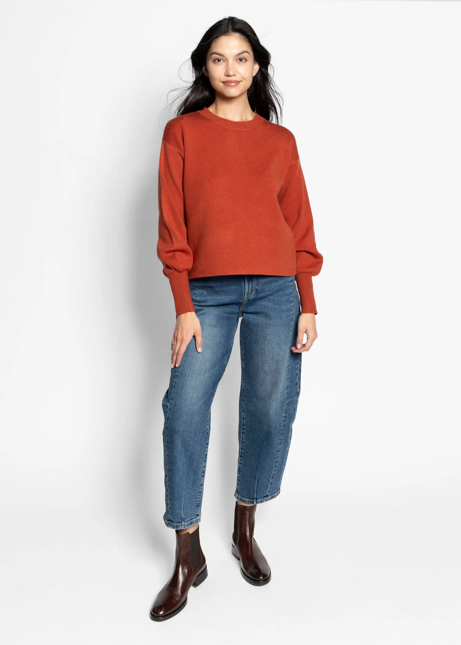 swatch_rust balloon sleeve sweater apparel