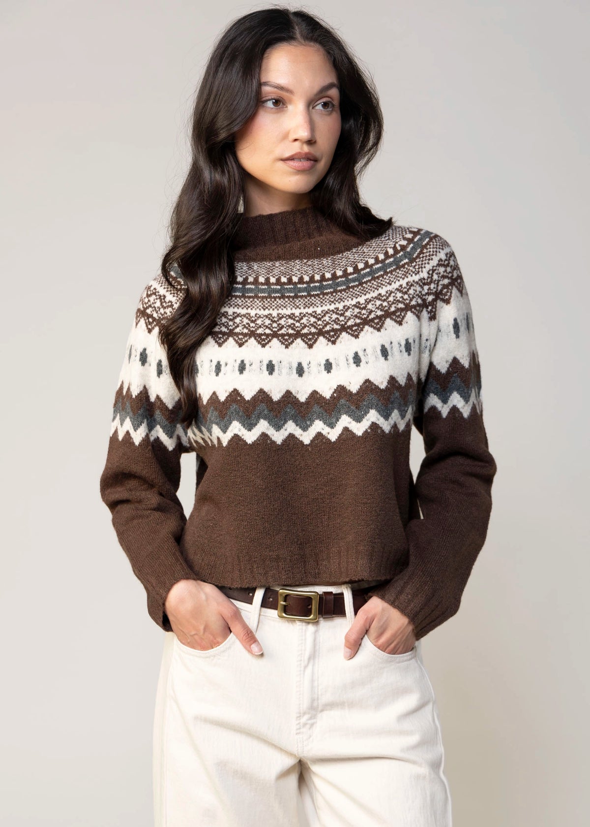 swatch_Brown/Ecru deluc cinnamon turtleneck sweater