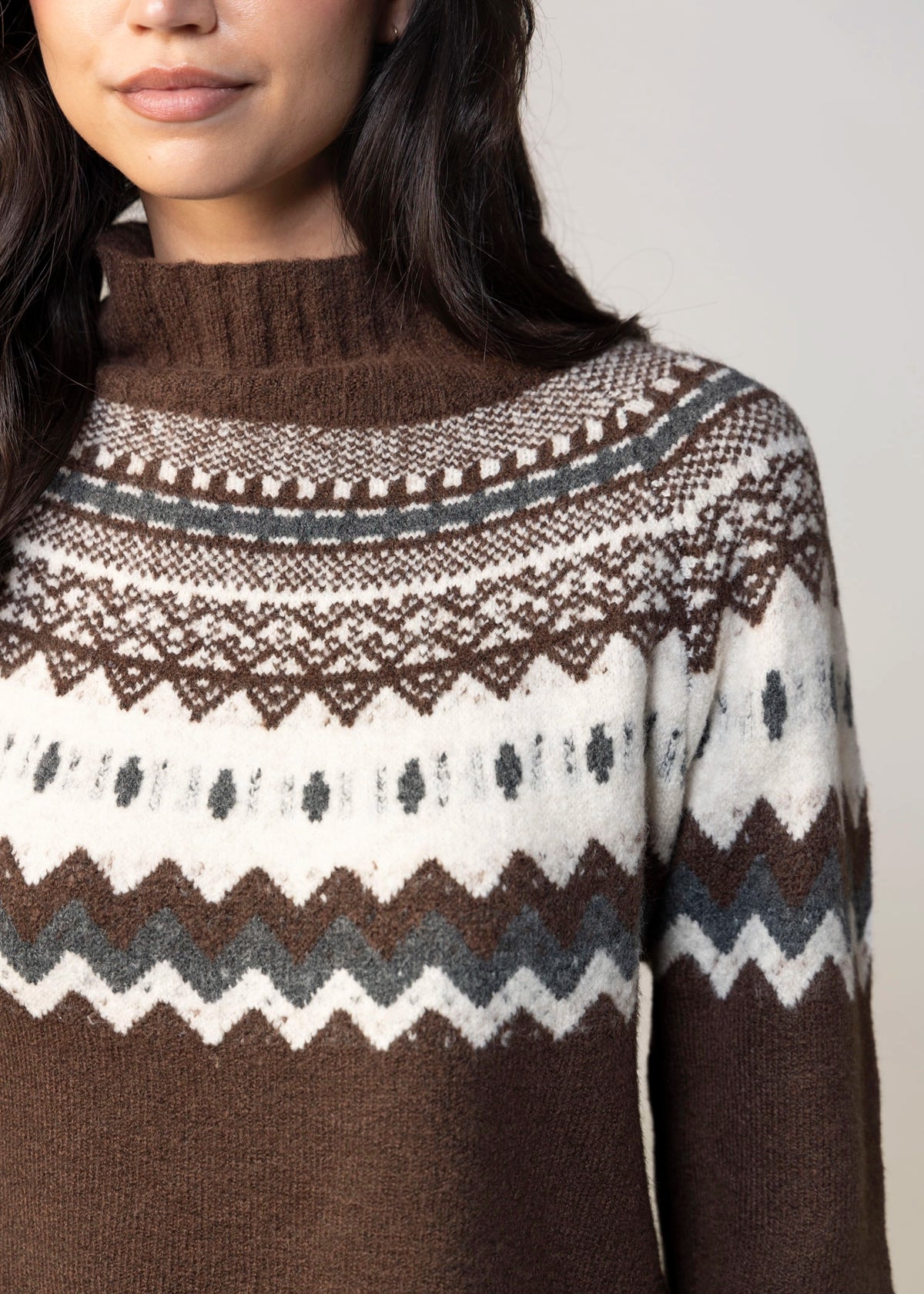 swatch_Brown/Ecru deluc cinnamon turtleneck sweater