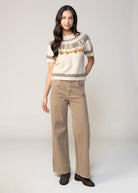 swatch_Beige embroidered short sleeve sweater