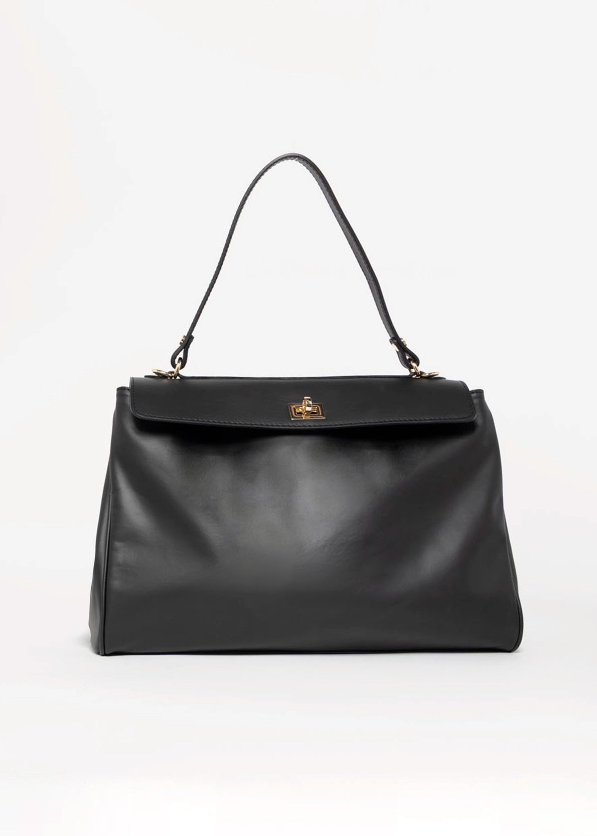 swatch_Black pola italian leather top handle shoulder bag