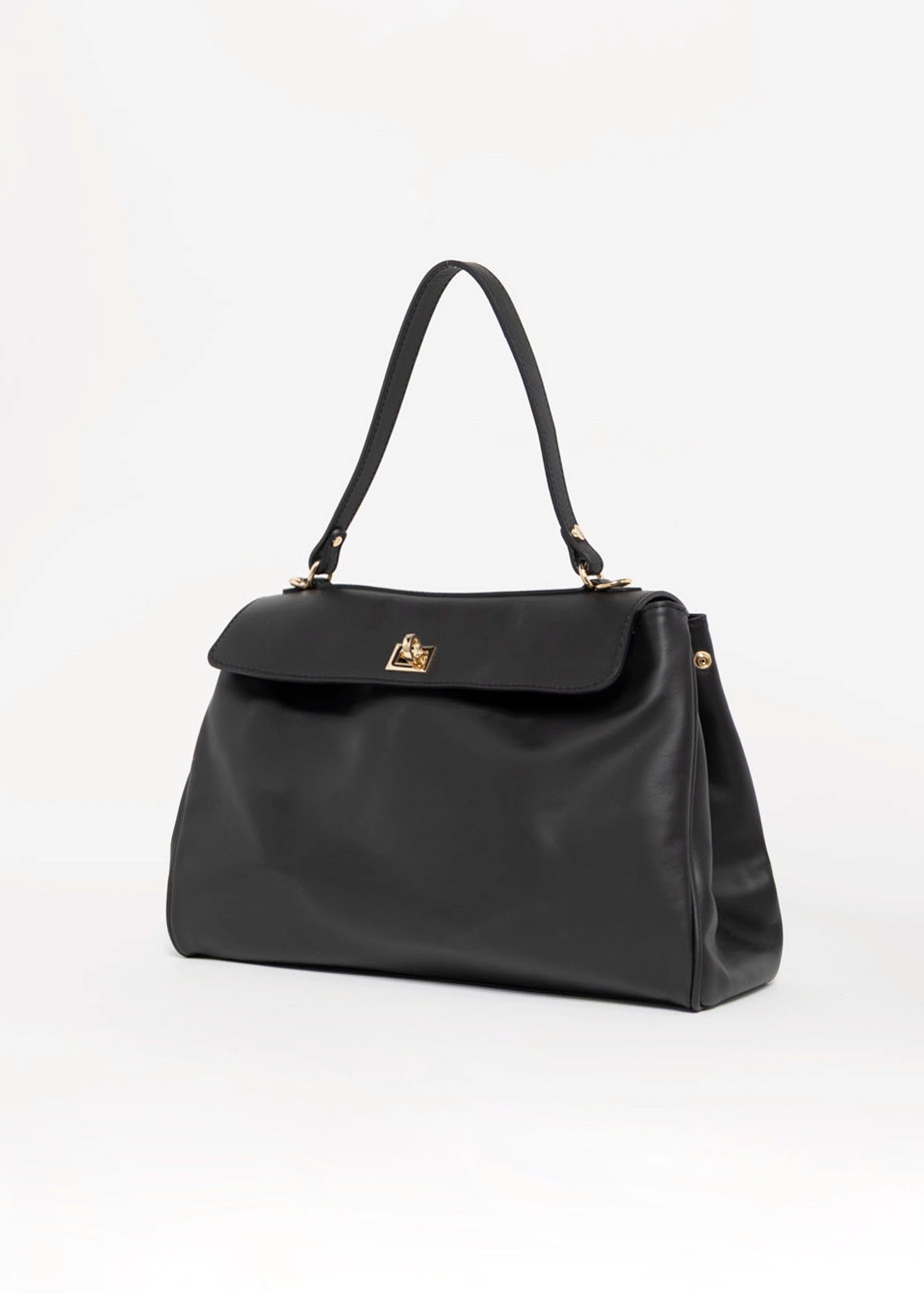 swatch_Black pola italian leather top handle shoulder bag