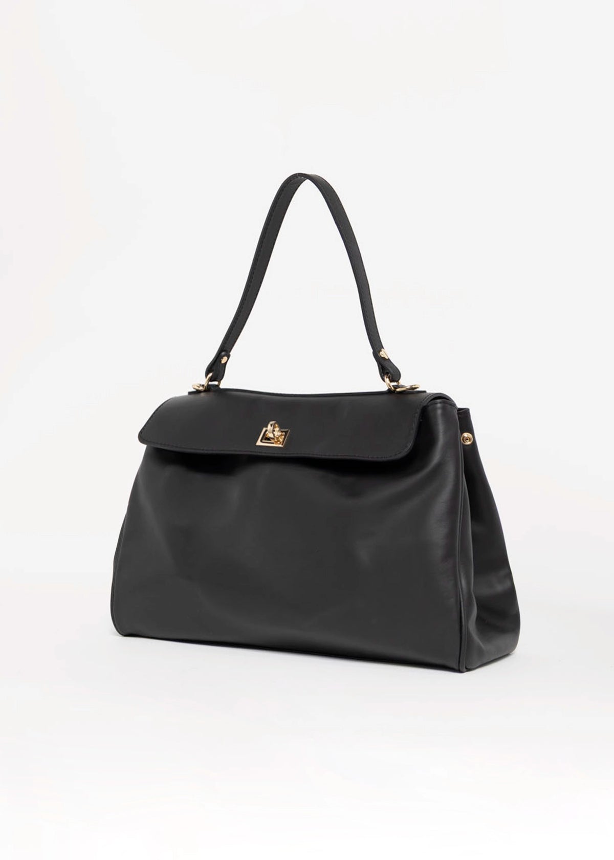 swatch_Black pola italian leather top handle shoulder bag