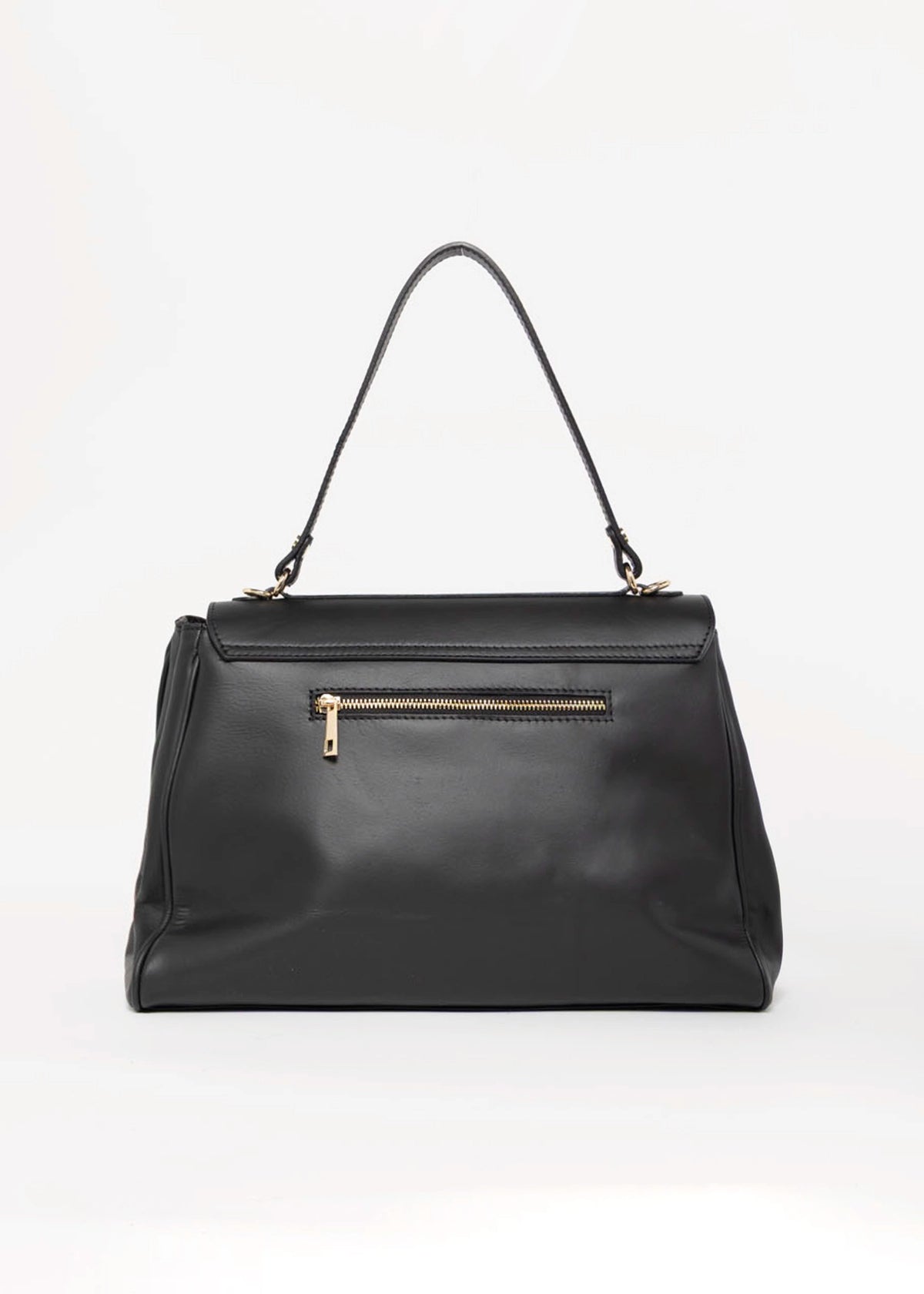 swatch_Black pola italian leather top handle shoulder bag