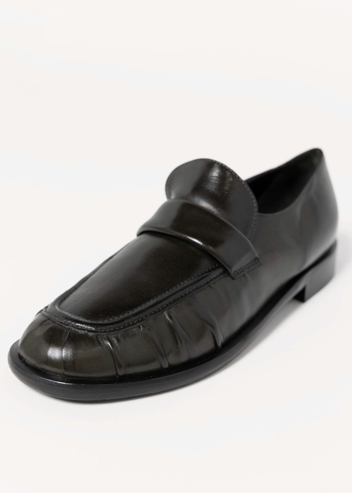 swatch_Dark Green Leather l'idea italian leather ruched loafer