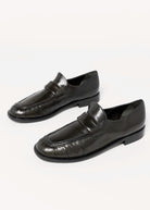 swatch_Dark Green Leather l'idea italian leather ruched loafer