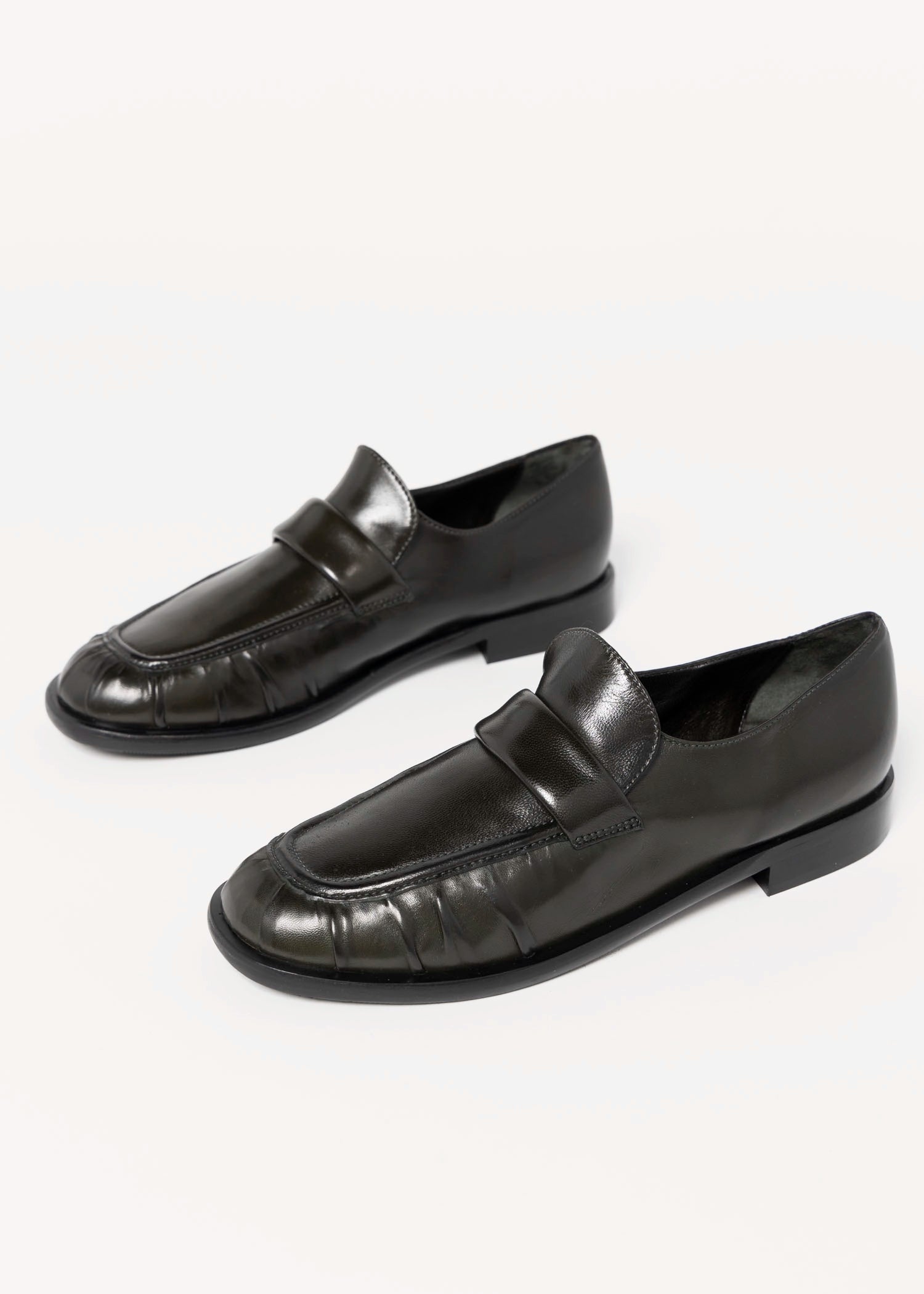 swatch_Dark Green Leather l'idea italian leather ruched loafer