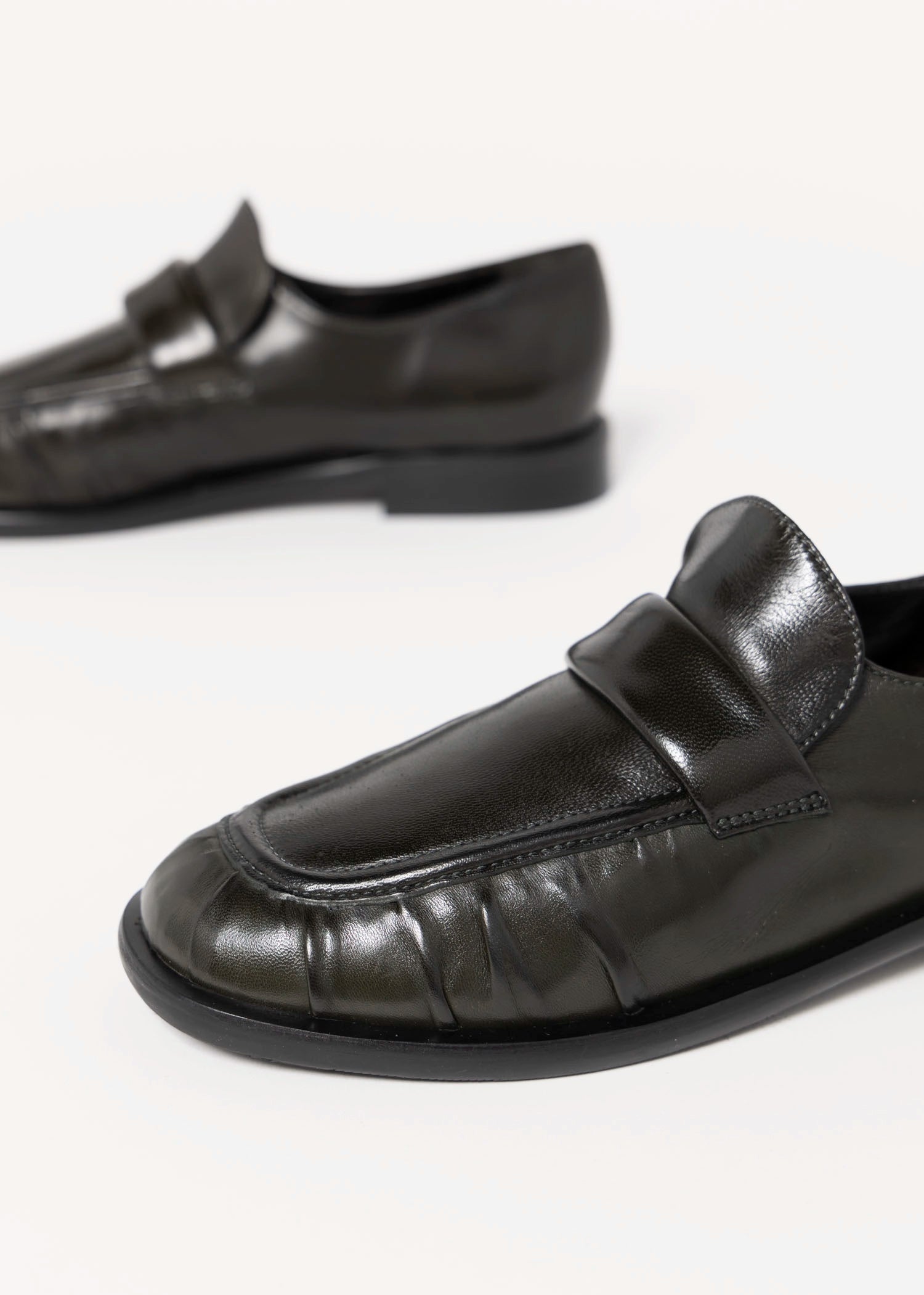 swatch_Dark Green Leather l'idea italian leather ruched loafer