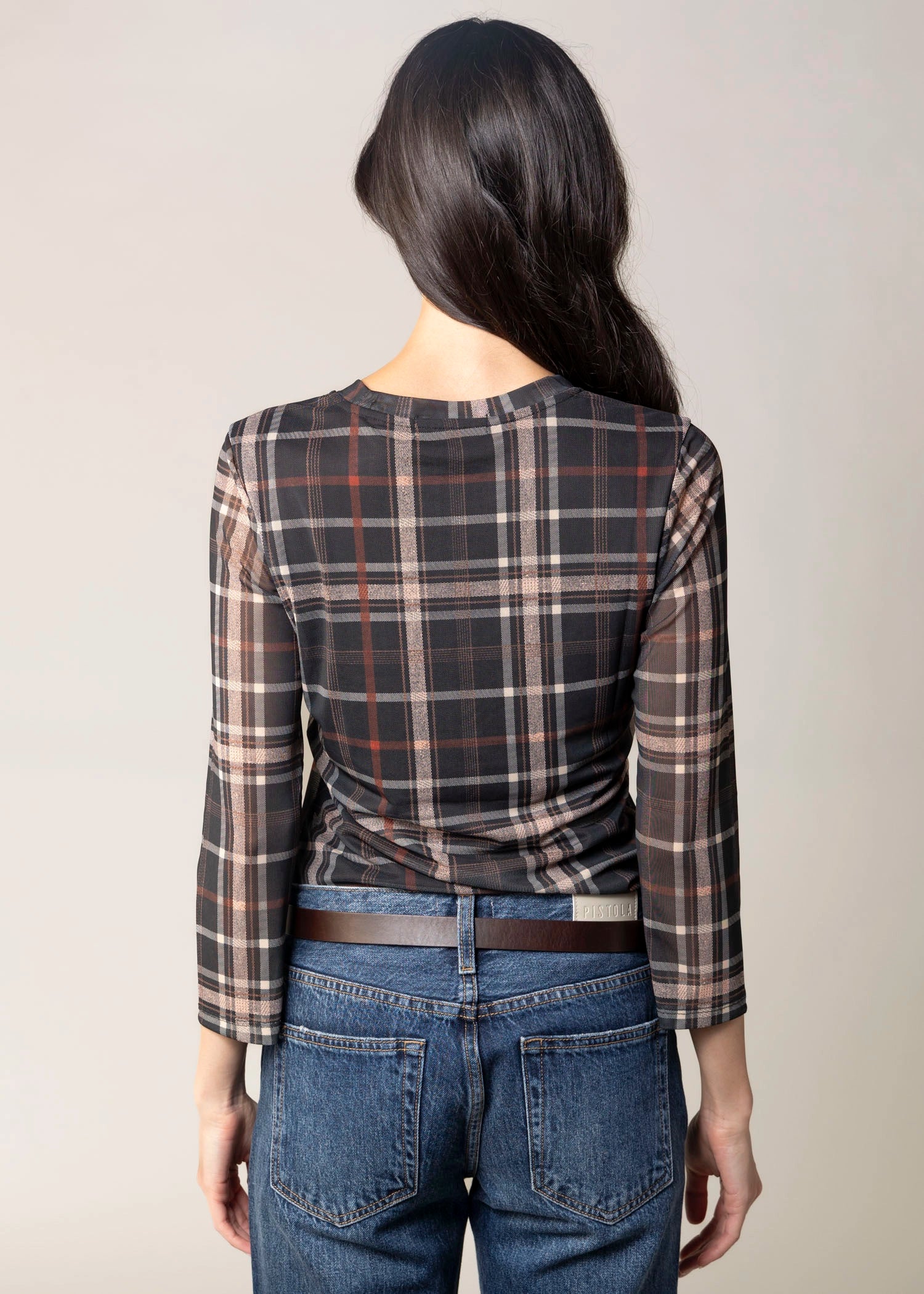 swatch_Plaid sanctuary mesh 3/4 sleeve top