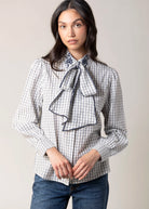 swatch_Navy Lily plaid bow detail blouse