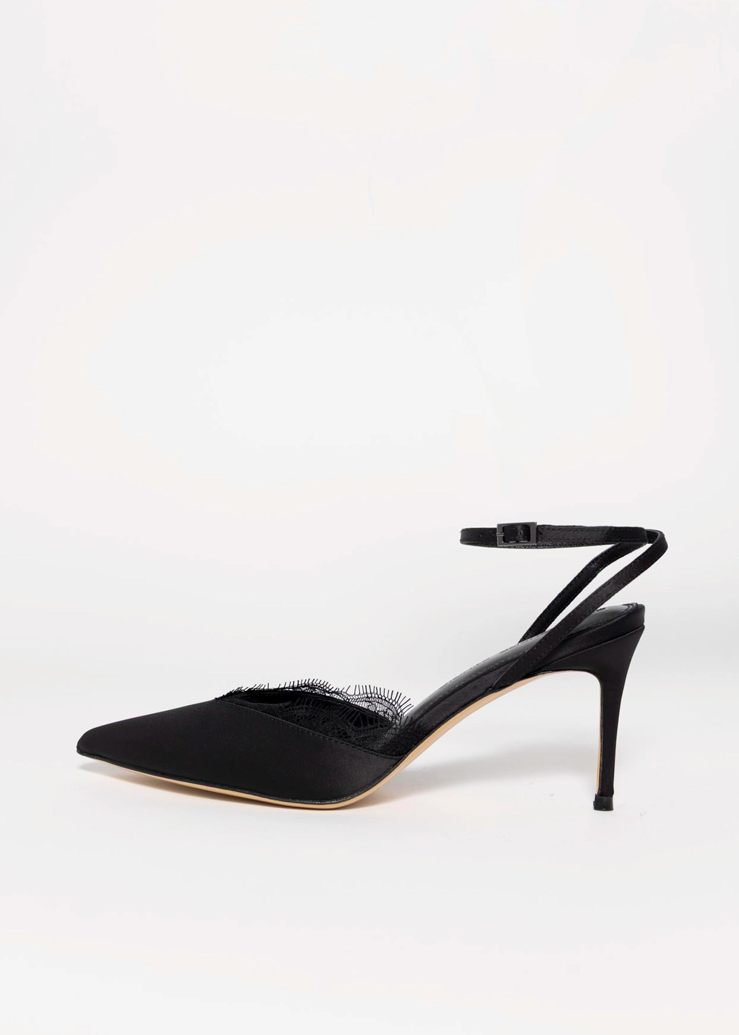 swatch_Black Satin black suede studio lace pump