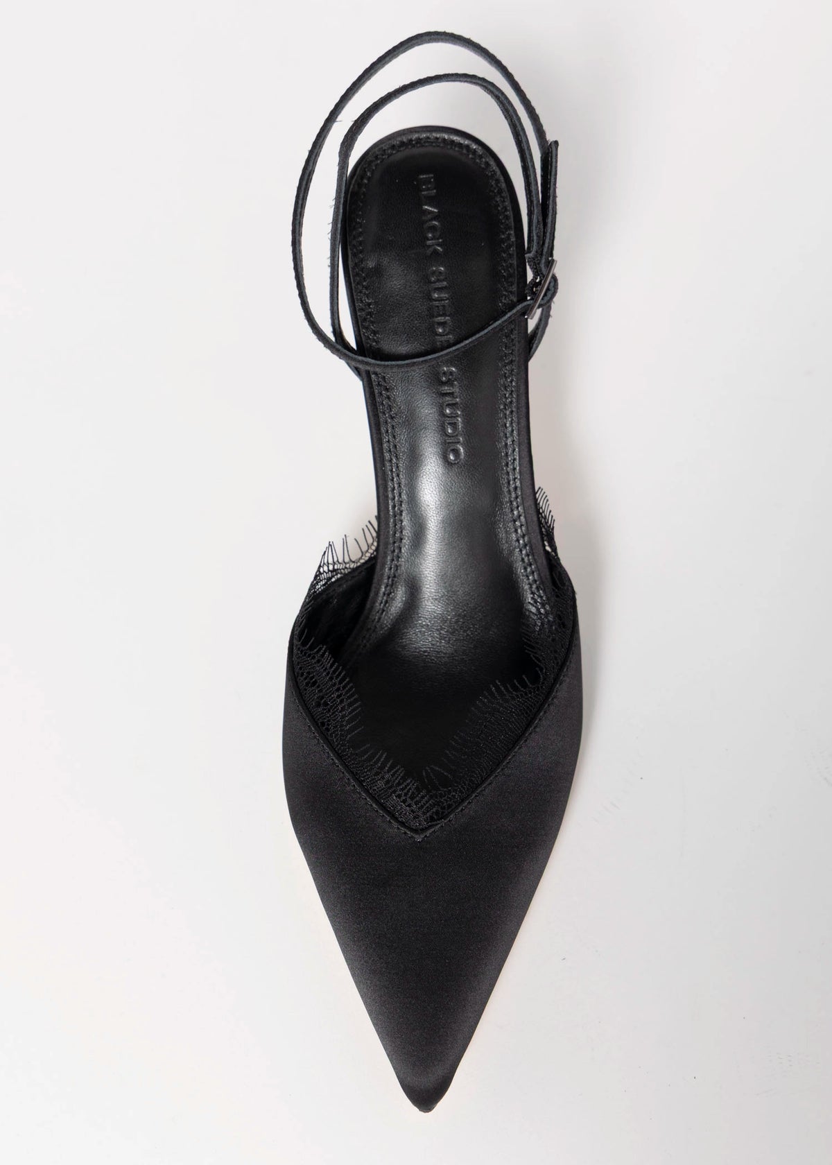 swatch_Black Satin black suede studio lace pump