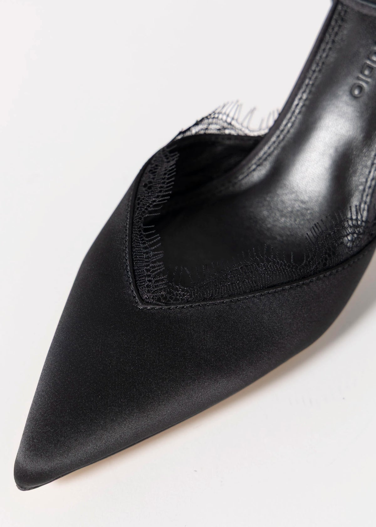 swatch_Black Satin black suede studio lace pump
