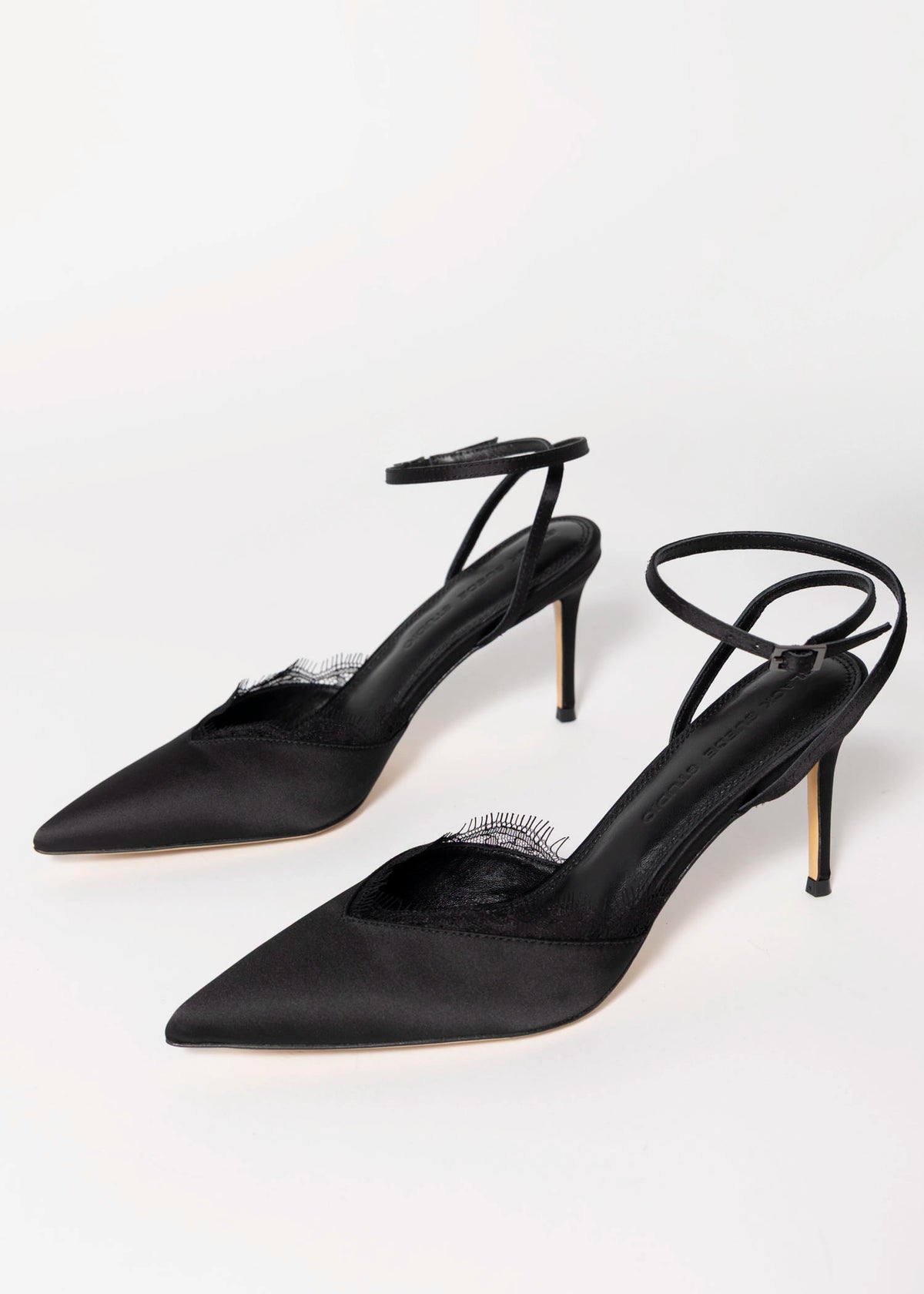 swatch_Black Satin black suede studio lace pump