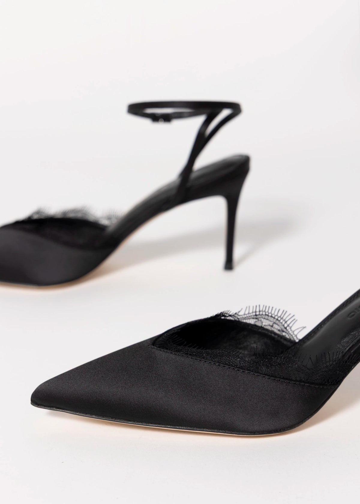 swatch_Black Satin black suede studio lace pump