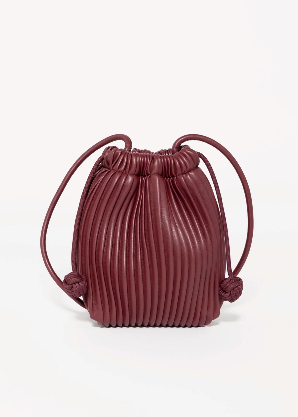 swatchc_Burgundy pleated drawstring bucket bag