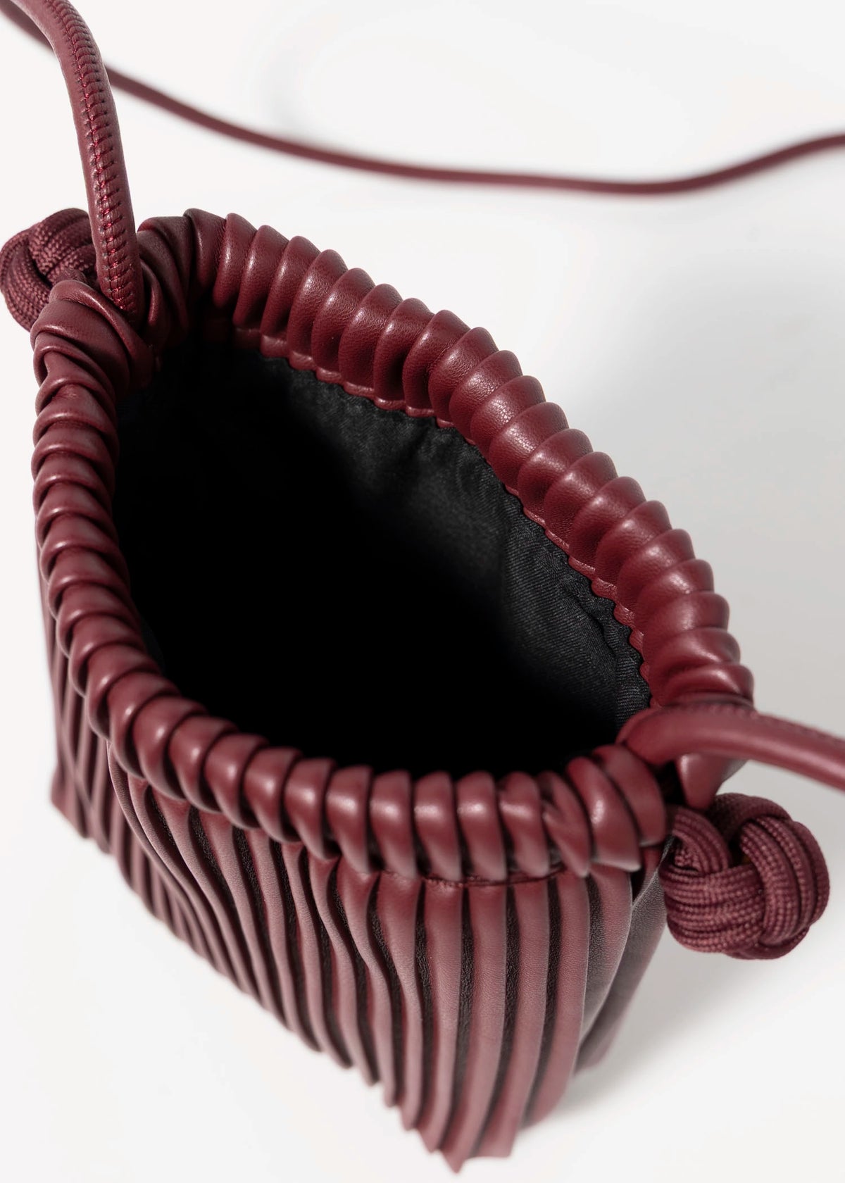 swatchc_Burgundy pleated drawstring bucket bag