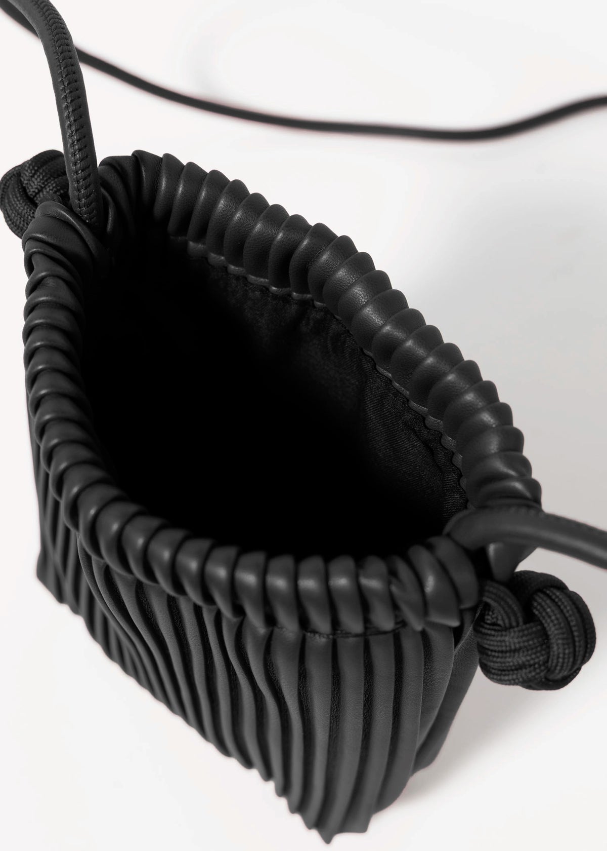 swatchc_Black pleated drawstring bucket bag