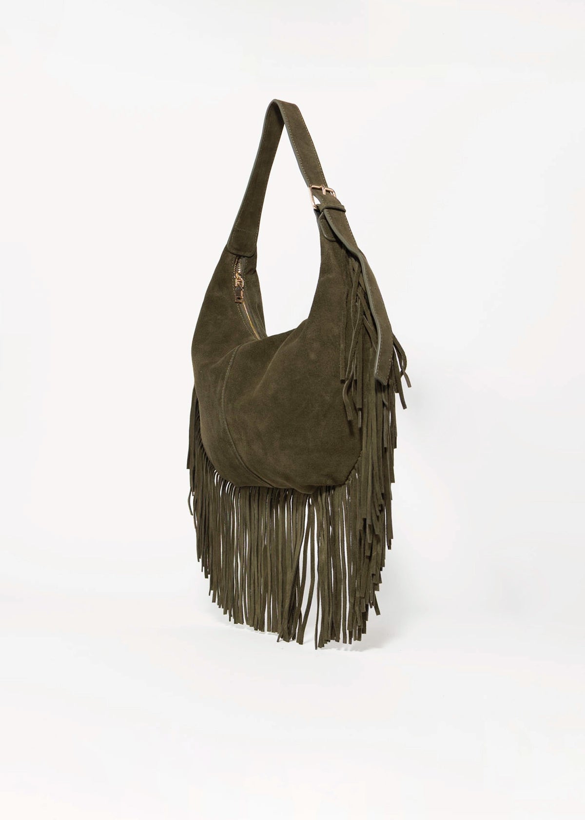swatch_Olive reba suede fringe hobo bag