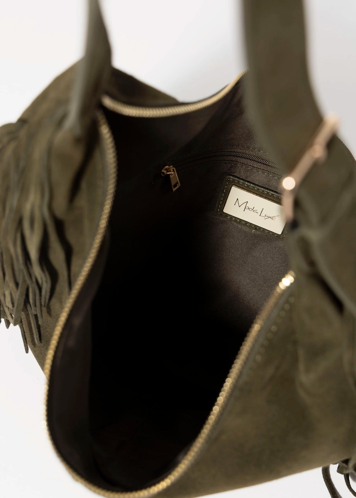 swatch_Olive reba suede fringe hobo bag