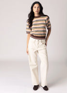 swatch_Brown Multi thml striped short sleeve sweater