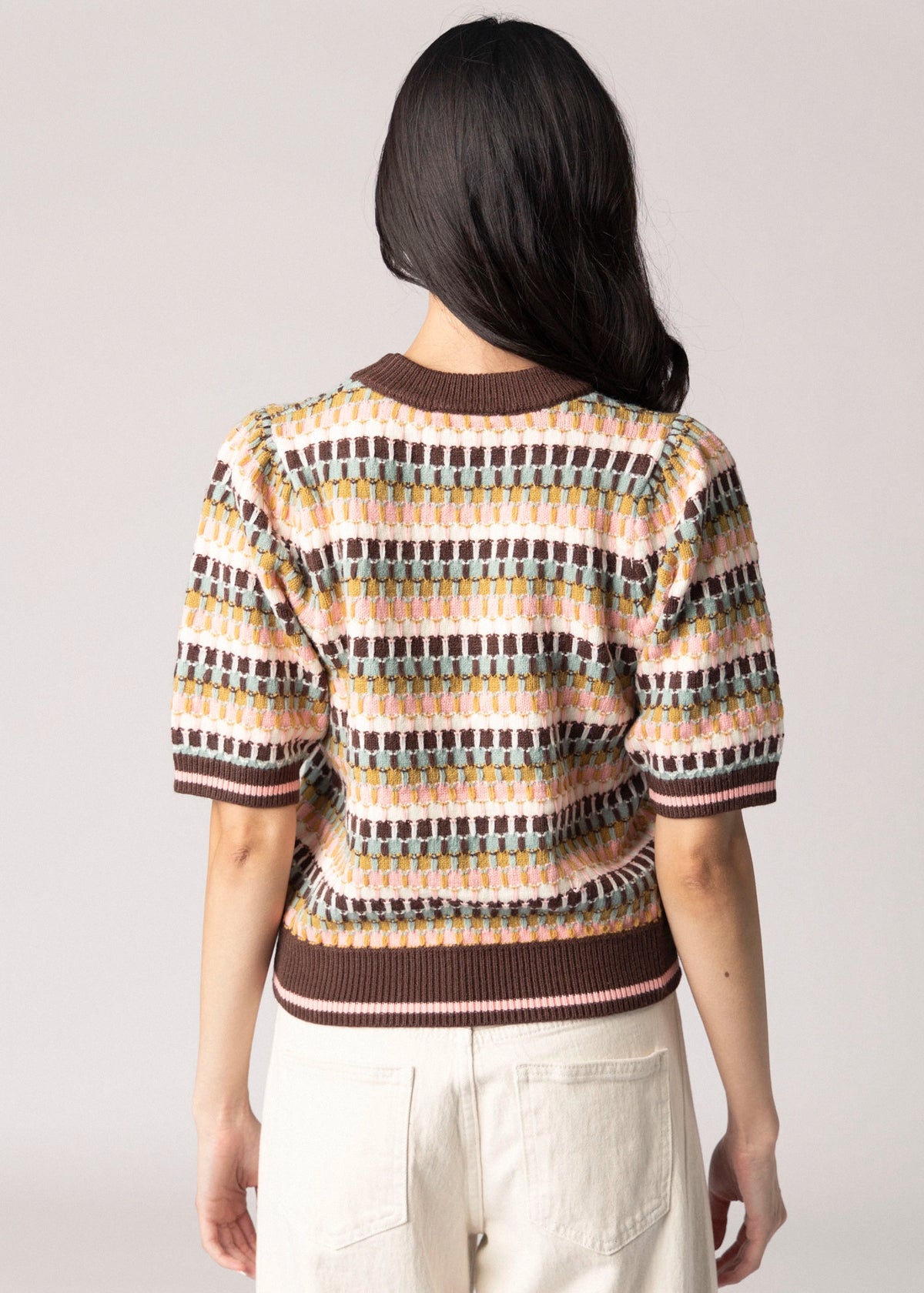 swatch_Brown Multi thml striped short sleeve sweater
