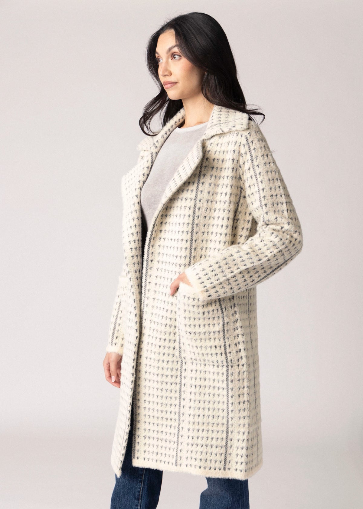 swatch_Ivory/Slate sage the label marceau houndstooth coat