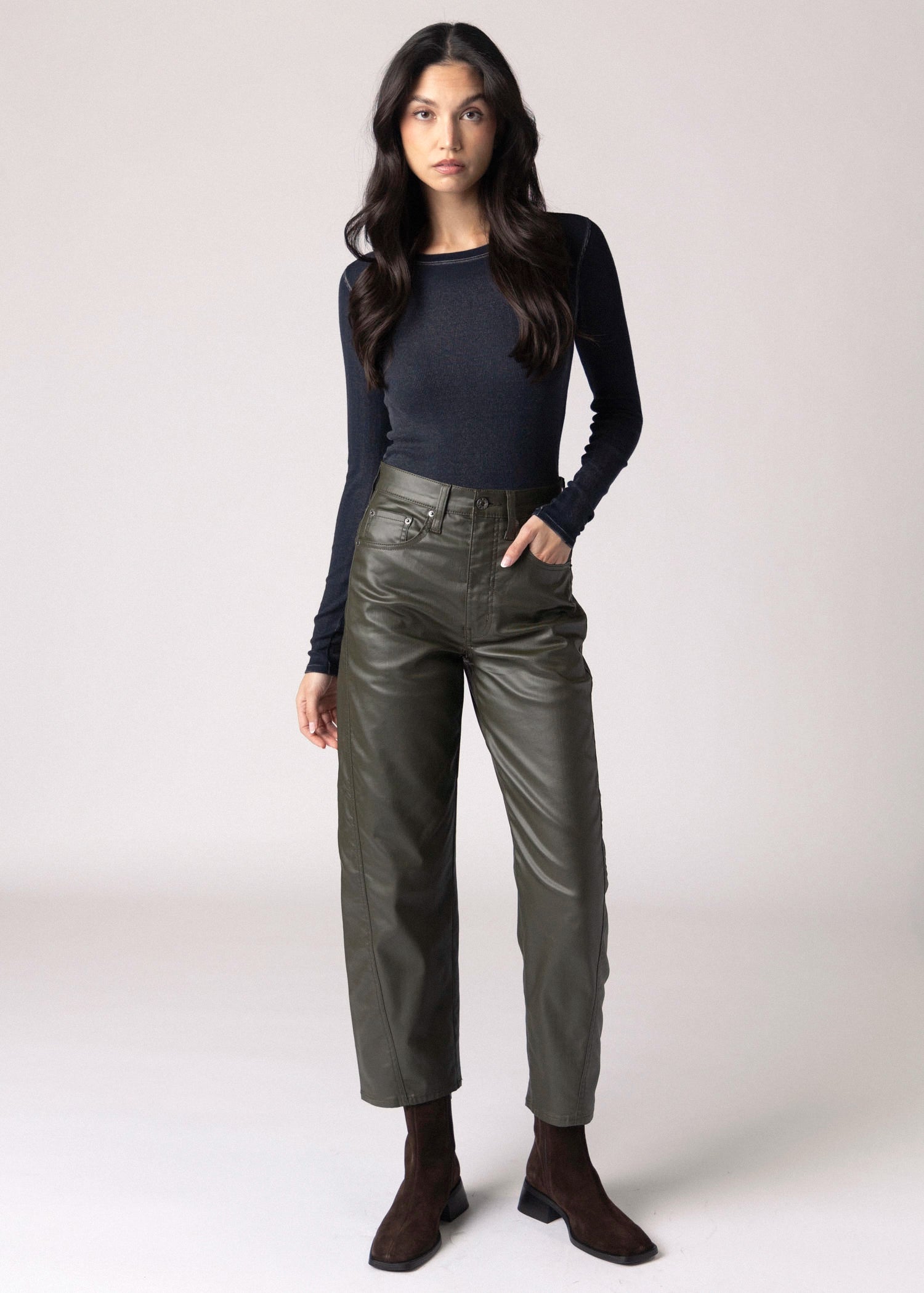 swatch_Fern daze denim westward coated barrel jean