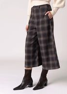 swatch_Blue/Brown plaid wide leg cropped pant